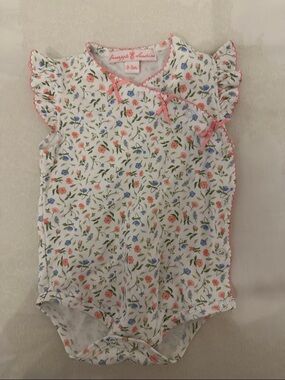 Floral Baby Onesie with Pink Trim